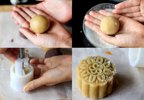 Sử dụng khuôn bánh trung thu để tạo hình bánh